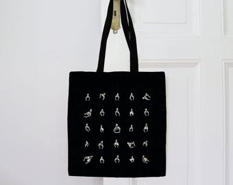 Hand-painted Fuck You tote bag, black | 100% cotton jute bag | Middle finger motif fabric bag | Unique & cool gift