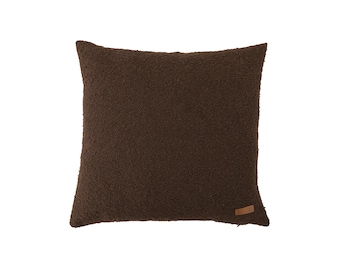 Funda de almohada bouclé marrón oscuro: decoración bohemia