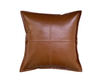 Funda de almohada de piel sintética color canela: decoración moderna para el hogar