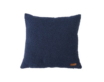 Funda de almohada de bouclé azul: decoración bohemia moderna para el hogar