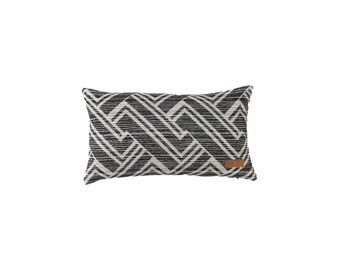 Funda de almohada de chenilla geométrica en blanco y negro: cojín de sofá moderno