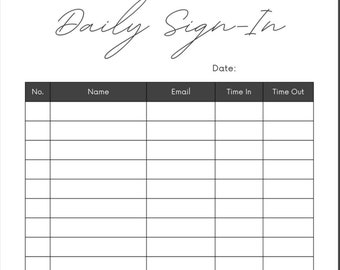 Daily Sign in sheet - Office Sign In Sheet / Instant Download / PDF / Printable Sign In Sheet