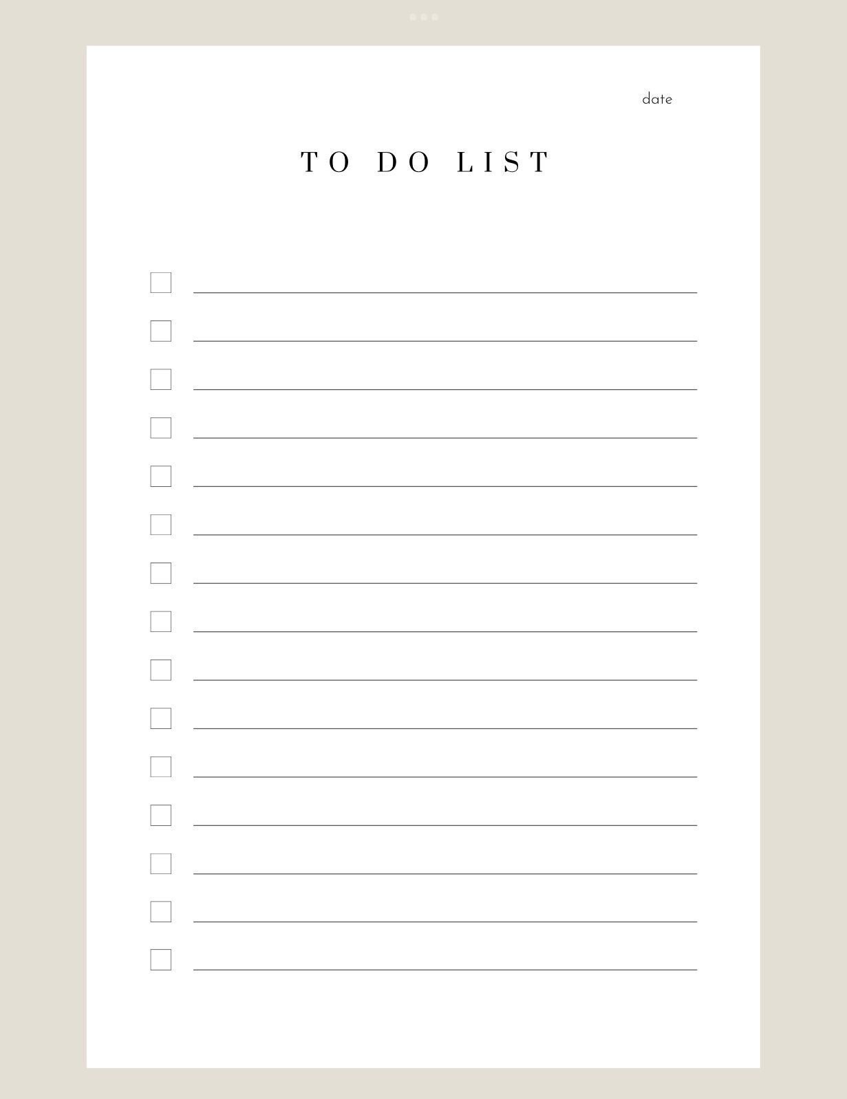 Minimal to Do List Printable, Digital Download, Planning Productivity ...