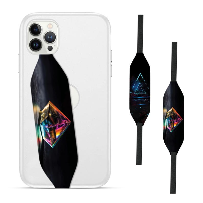 Switchbands reversible phone grip strap – Neon Crystal design. Features a striking 3D pattern with vibrant neon colors and crystal-inspired details, creating a bold and edgy look. Provides a secure, comfortable grip for your phone while adding a touch of electric, futuristic style. The reversible design allows for a fresh, dynamic look whenever you want. Perfect for those who love bright, attention-grabbing designs with a modern, crystal-like shine.