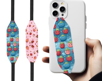 Switchbands Phone Grip Strap, Slim Reversible Hand Strap, Adhesive-Free Finger Holder, Anti-Drop, Wireless Charging Safe-Strawberry Macaron
