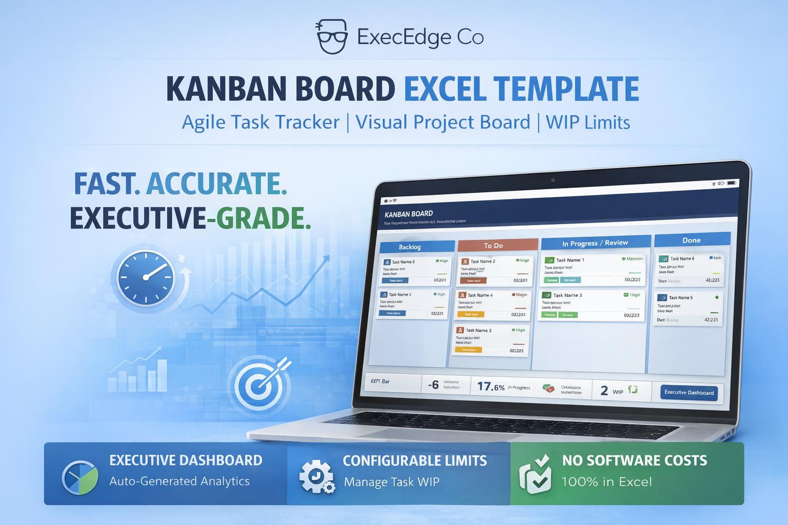 Excel Kanban Board Template: Visual Task Tracker, Executive Dashboard ...