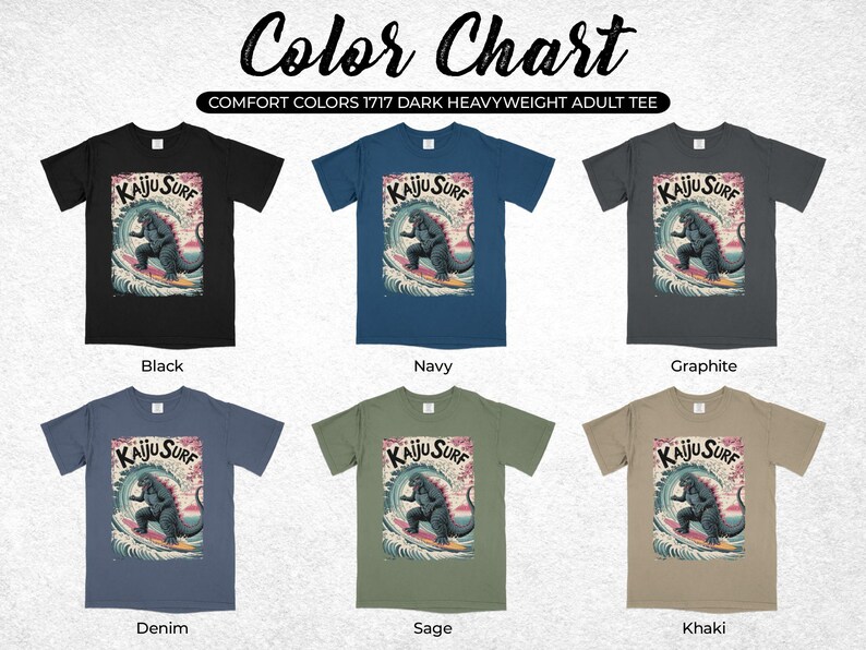 Kaiju Surf Adult T-Shirt, Surfing Monster Graphic Tee, Comfort Colors Heavyweight Tee, Vintage Surf Art Top, Fun Surfing Shirt