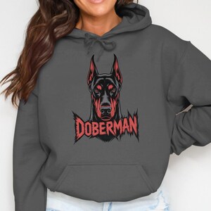 Doberman Hoodie, Dog Lover Sweatshirt, Doberman Enthusiast Gift, Cozy Graphic Pullover, Casual Dog Owner Apparel, Unique Dog Design