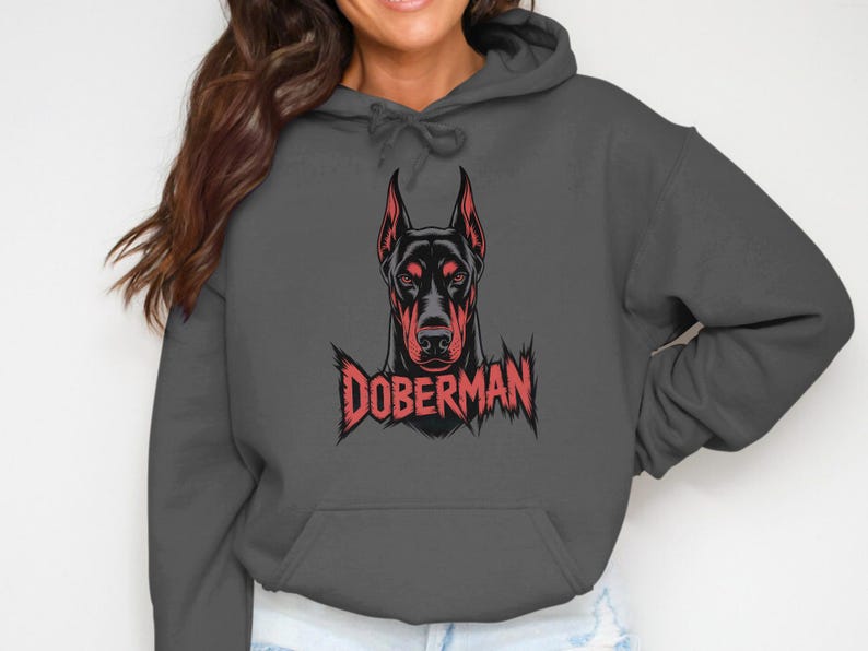 Doberman Hoodie, Dog Lover Sweatshirt, Doberman Enthusiast Gift, Cozy Graphic Pullover, Casual Dog Owner Apparel, Unique Dog Design