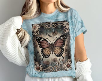 Butterfly Floral T-Shirt, Vintage Butterfly Print Tee, Nature Inspired Graphic Tee, Botanical Art Shirt, Boho Butterfly Top, Retro Floral