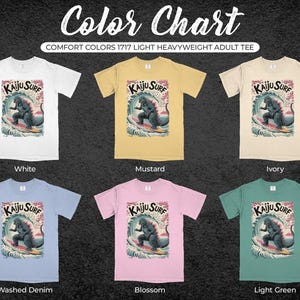 Kaiju Surf T-Shirt, Monster Surfing Graphic Tee, Vintage Style Surfboard Print, Retro Beach Shirt, Coastal Graphic Top, Summer Wear