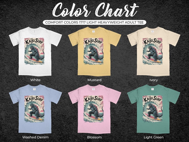 Kaiju Surf T-Shirt, Monster Surfing Graphic Tee, Vintage Style Surfboard Print, Retro Beach Shirt, Coastal Graphic Top, Summer Wear