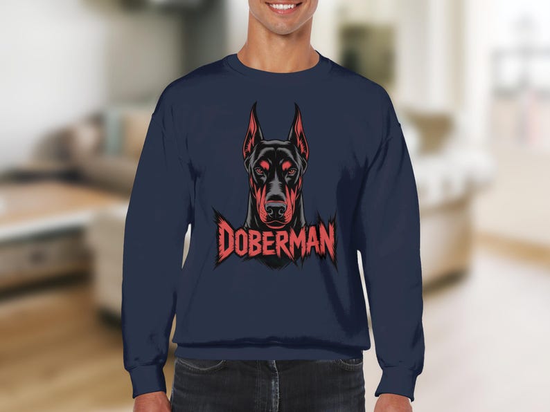 Doberman graphic sweatshirt, dog lover gift, cool canine apparel, unisex pullover, comfy casual wear, unique dog print sweater