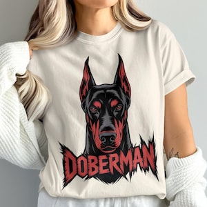 Doberman graphic t-shirt, cool dog lover tee, unique dog breed shirt, edgy streetwear, bold Doberman apparel, gift for dog owners