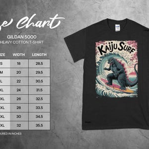 Kaiju Surf Graphic T-Shirt, Monster Surfing Design Tee, Gift for Surf Fans, Unique Japanese Monster Shirt, Trendy Beach Casual Shirt