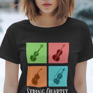 Classical String Quartet T-Shirt, Unique Musical Instrument Tee, Violin Cello Double Bass Design, Orchestra Music Gift, Musician Shirt