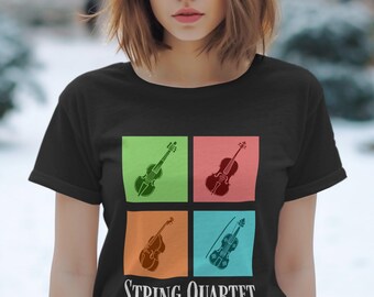 Classical String Quartet T-Shirt, Unique Musical Instrument Tee, Violin Cello Double Bass Design, Orchestra Music Gift, Musician Shirt