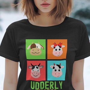Udderly Amazing Cow Graphic T-Shirt, Funny Farm Animal Tee, Cute Cow Faces Shirt, Colorful Cow Print Top, Gift for Cow Lovers