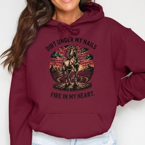 Dirt Under My Nails Fire In My Heart Horse Design, Western Riding Equestrian Lover Gift, Country Girl Farm Life Quote, Vintage Sunset Nature