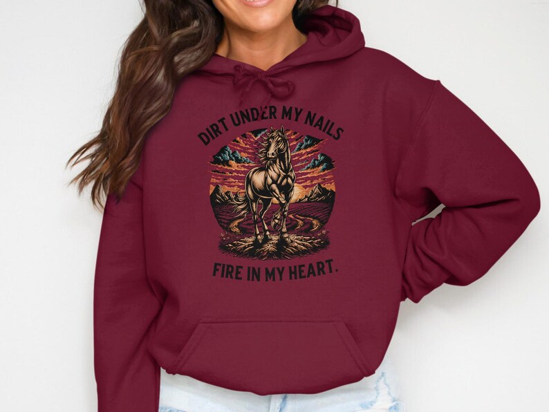Dirt Under My Nails Fire In My Heart Horse Design, Western Riding Equestrian Lover Gift, Country Girl Farm Life Quote, Vintage Sunset Nature