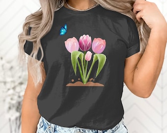 Tulpen-Shirt, buntes Blumen-T-Shirt, Hoodie-Sweatshirt oder Tank Top, Geschenk für sie, Geschenk für Mutter, Geschenk für Tulpenliebhaber