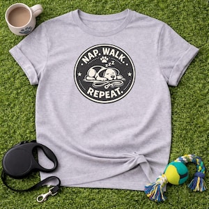 Nickerchen-Walk-Wiederholungs-Hund-T-Shirt, lustiger schlafender Welpe Haustier-Liebhaber-T-Stück, Weinlese-Art-Hundemama-Geschenk, Tierbesitzer-Hemd