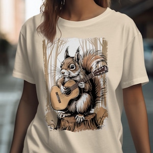 Squirrel Playing Guitar T-Shirt, Woodland Animal Graphic Tee, Cute Animal Music Lover Shirt, Unique Gift Idea, Nature Inspired Apparel