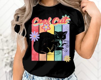 Cool Cat Retro Vintage T-Shirt or Hoodie Sweatshirt or Tank top, Retro cat lover gift, Unisex Vintage Shirt, 60s 70s 80s T-Shirt