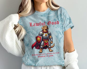 Lawful Good Golden Retriever Dog Knight T-Shirt, Funny Role-playing Game Shirt, Cute Fantasy Dog Tee, Nerdy Gamer Gift, Tabletop RPG Shirt