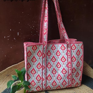 Quilted Tote Bag, Cotton Large Shopping Bag, Travel Bag, Indian Tote Bags, Reversible Bags, Cotton Bags, Womens shopping bags