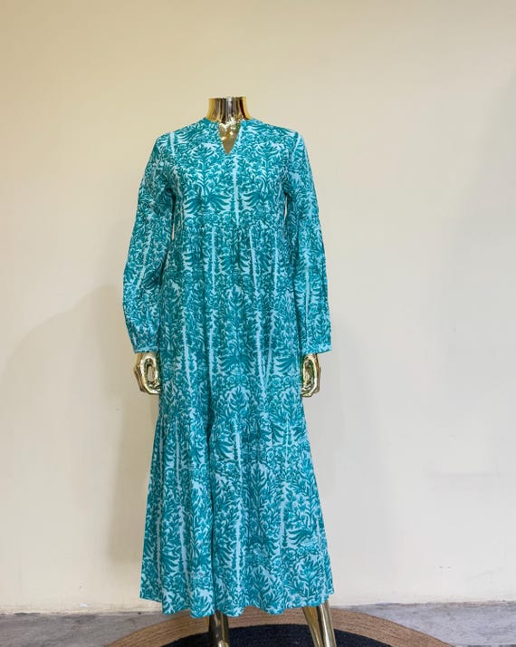 Hand Block Print Cotton Midi Dress - Fit & Flare Summer Outfit
