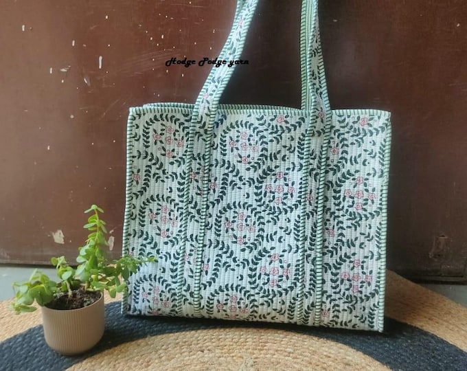 Handmade Quilted Cotton Tote Bag, Reversible Boho Travel Bag