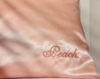 Satin pillowcase, custom embroidered pillowcase, personalised interiors, personalised bedding