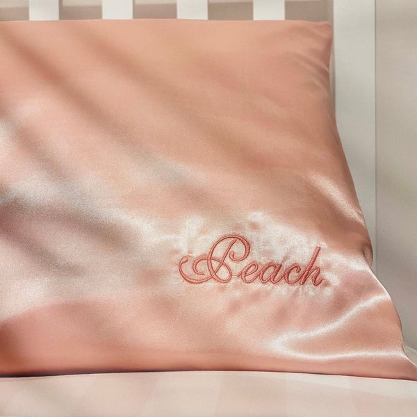 Satin pillowcase, custom embroidered pillowcase, personalised interiors, personalised bedding