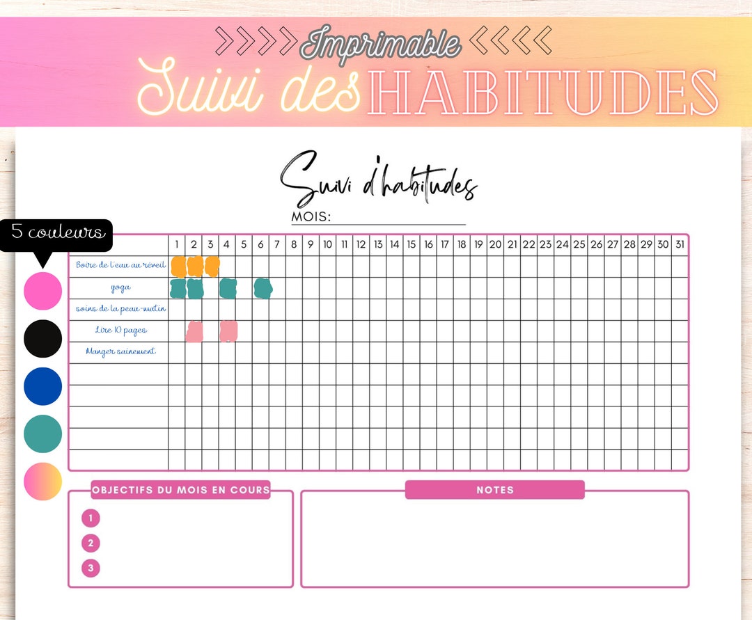 La Routine Modele Suivi Des Habitudes Printable Mensuel, Modèle De Suivi Des Habitudes ...