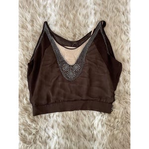 Haut de soirée perlé menthe 100 % soie vintage, taille 4 Glamcore