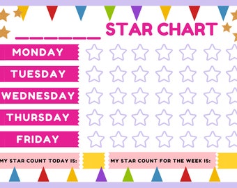 Kids A4 Printable Star Chart/Reward Chart, Happy Chart, Digital Download