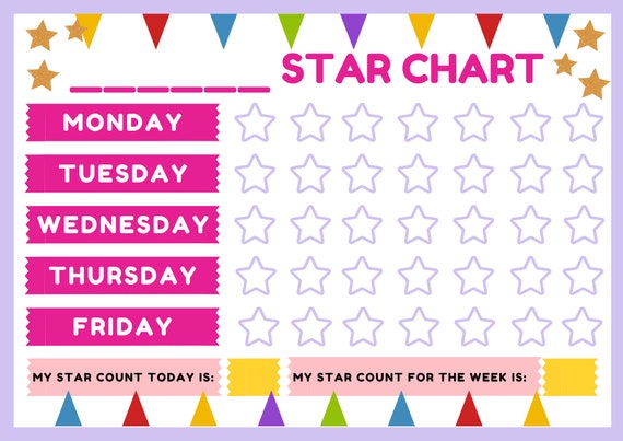 Kids A4 Printable Star Chart/Reward Chart, Happy Chart, Digital.