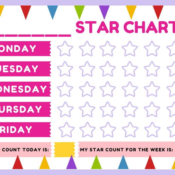 Kids A4 Printable Star Chart/Reward Chart, Happy Chart, Digital Download