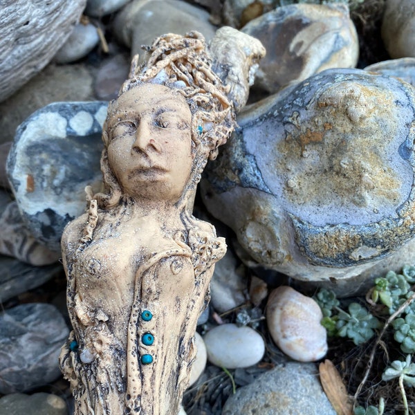 Mermaid Goddess driftwood wand sculpture or talking stick