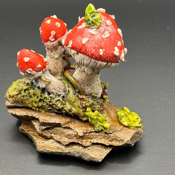 Amanita Muscaria - fairy toadstool mini sculpture - fly agaric