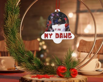Metal Ornaments, Boston Red Sox Baseball Fan Gift, Christmas Ornament, Big Papi Decor, Holiday Decoration