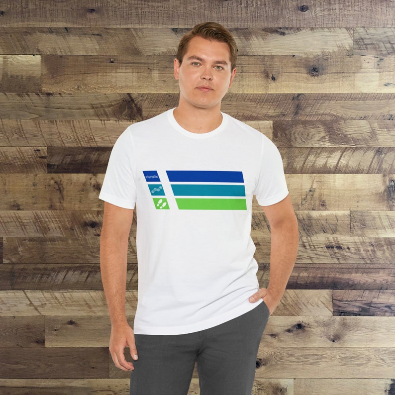 Triathlon Ironman Full Distance Sprint Olympic Retro Stripes Unisex Jersey Short Sleeve Tee Gift image 6