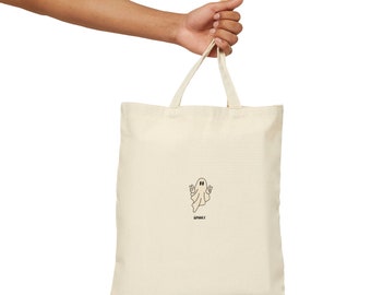 Spooky Ghost Trendy Boho Chic Minimalist Peace Sign Farmers Market Cotton Canvas Minimalist Shopping Reusable Tote Bag
