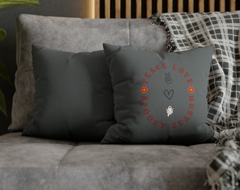 Halloween Fall Peace Love Spooky Season Ghost Boho Trendy Chic Home Decor Gooi decoratief gesponnen polyester vierkante kussensloop 14x14