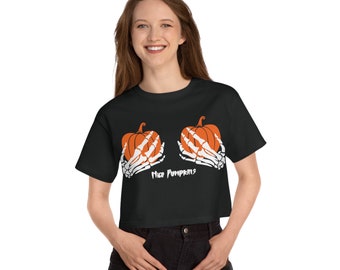Halloween Fall Party Costume Nice Pumpkins Pun Skull Hands Adult Champion Women's Heritage Cropped T-Shirt