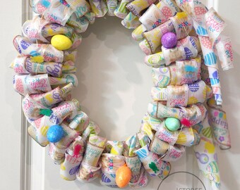 Easter Egg Wreath, Easter wreath, Ribbon wreath, Burlap Wreath, Spring wreaths for front door, Egg Wreath, Peeps Wreath Peeps Wreath