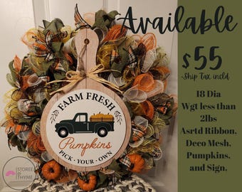 Pumpkin Patch, Pumpkin Wreath, Fall wreath, Autumn Wreath, Fall Decor, Autumn Decor, Best Fall Wreath, Fall door Hanger, Plaid ribbon
