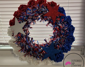 RED WHITE and Blue Wreath, 4th of July Wreath, Patriotic Wreath, Memorial Day Wreath, USA Wreath, American Flag Wreath, Floral wreath