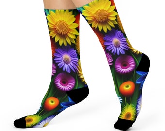 Floral Cushioned Crew Socks, Gender Neutral Socks